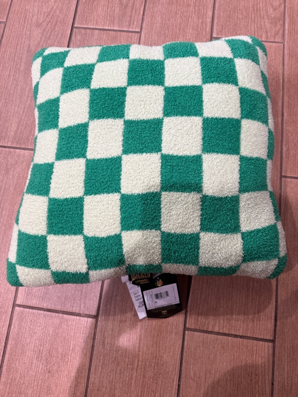 Wicked, checkerboard plush throw pillow, green , 1 pillow